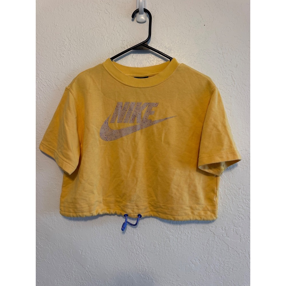Nike Sportswear Essential Crop Top Yellow Paint Splatter Logo DD2086-795 XS